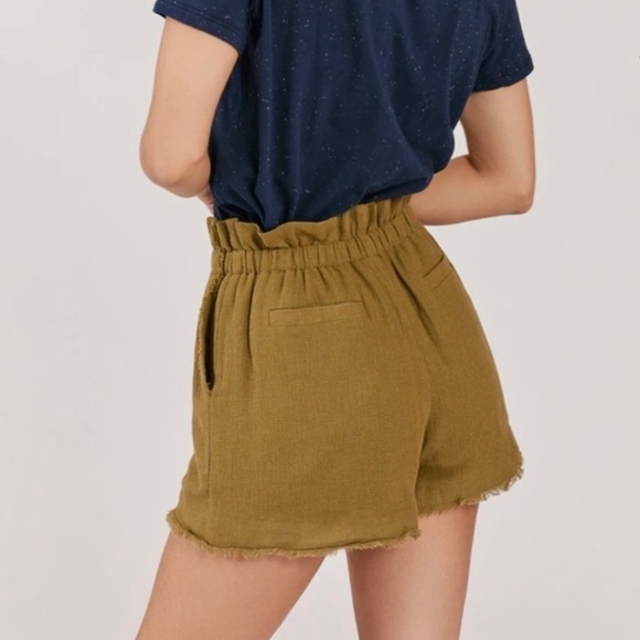Something Navy Ryan Paper Bag Shorts Army Linen Cotton Blend Green Size Large - Picture 2 of 9